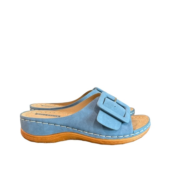 Good Chic Women's Blue Mules with Tan Sole NWB - Picture 2 of 9